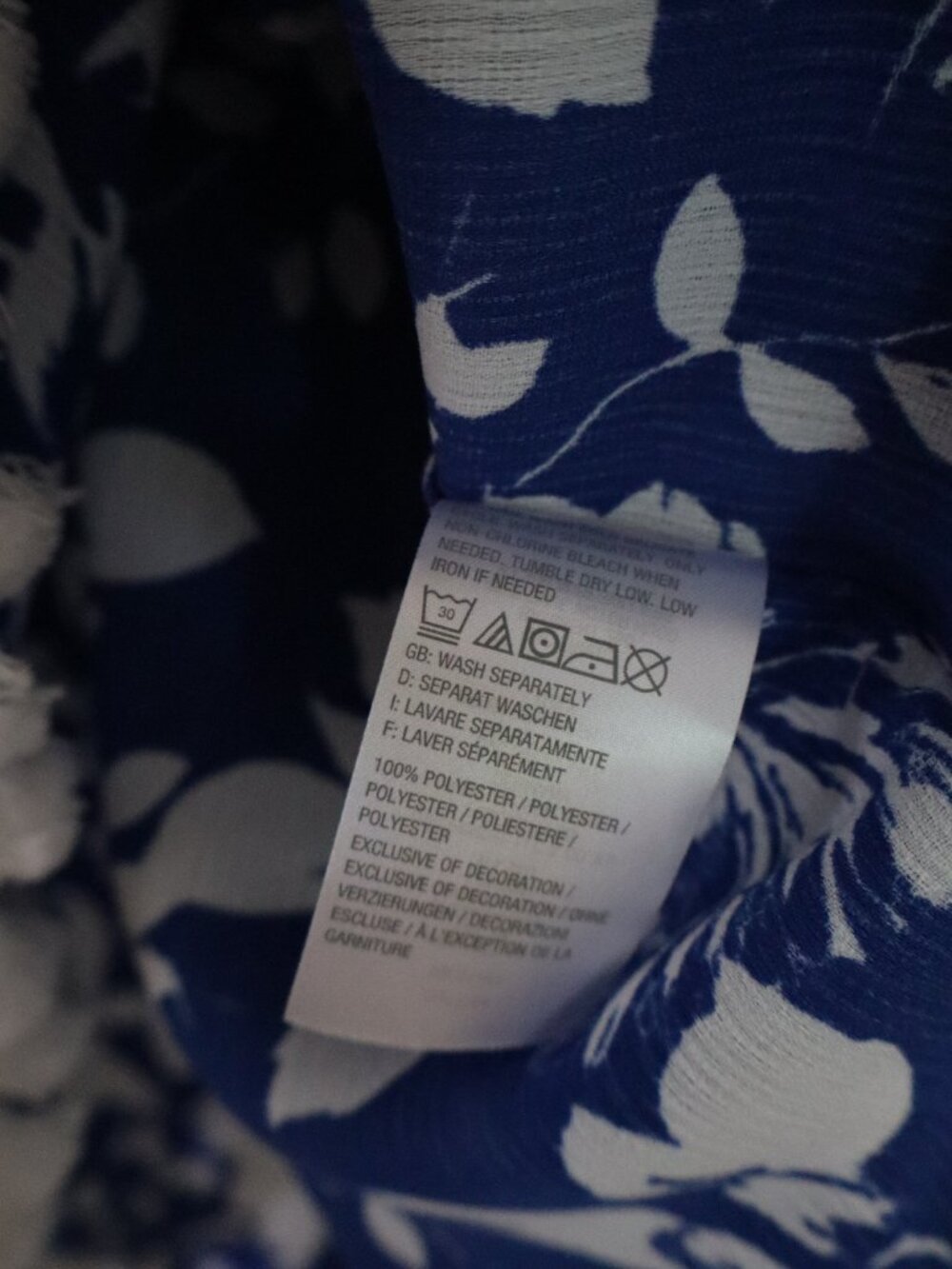 Blue and White Floral Swimsuit Cover Up with Tassels - Picture 5 of 6